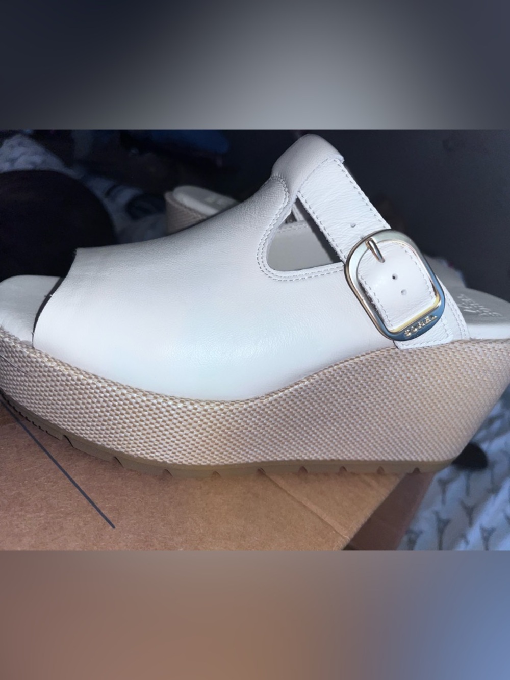 Sorel White Leather Platform Mary Jane with Gold Buckle